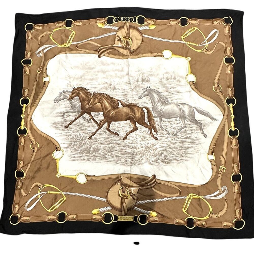 Gucci Silk Scarf "Stallion theme" - no care tag, no box, with defect (tiny hole